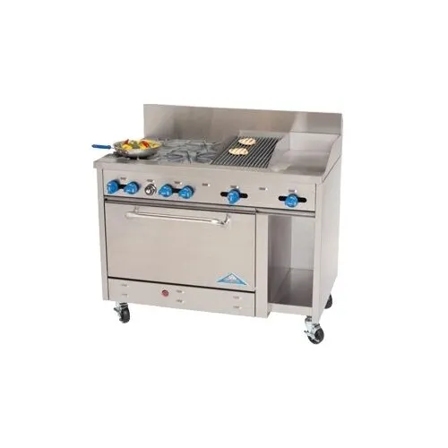 Comstock-Castle F3430-12-1RB 48" Gas Restaurant Range w/ (4) Open Burners, (1) 12" Griddle, (1) 12" Charbroiler, (1) Standard Oven, (1) Cabinet Base, 192.000 BTU