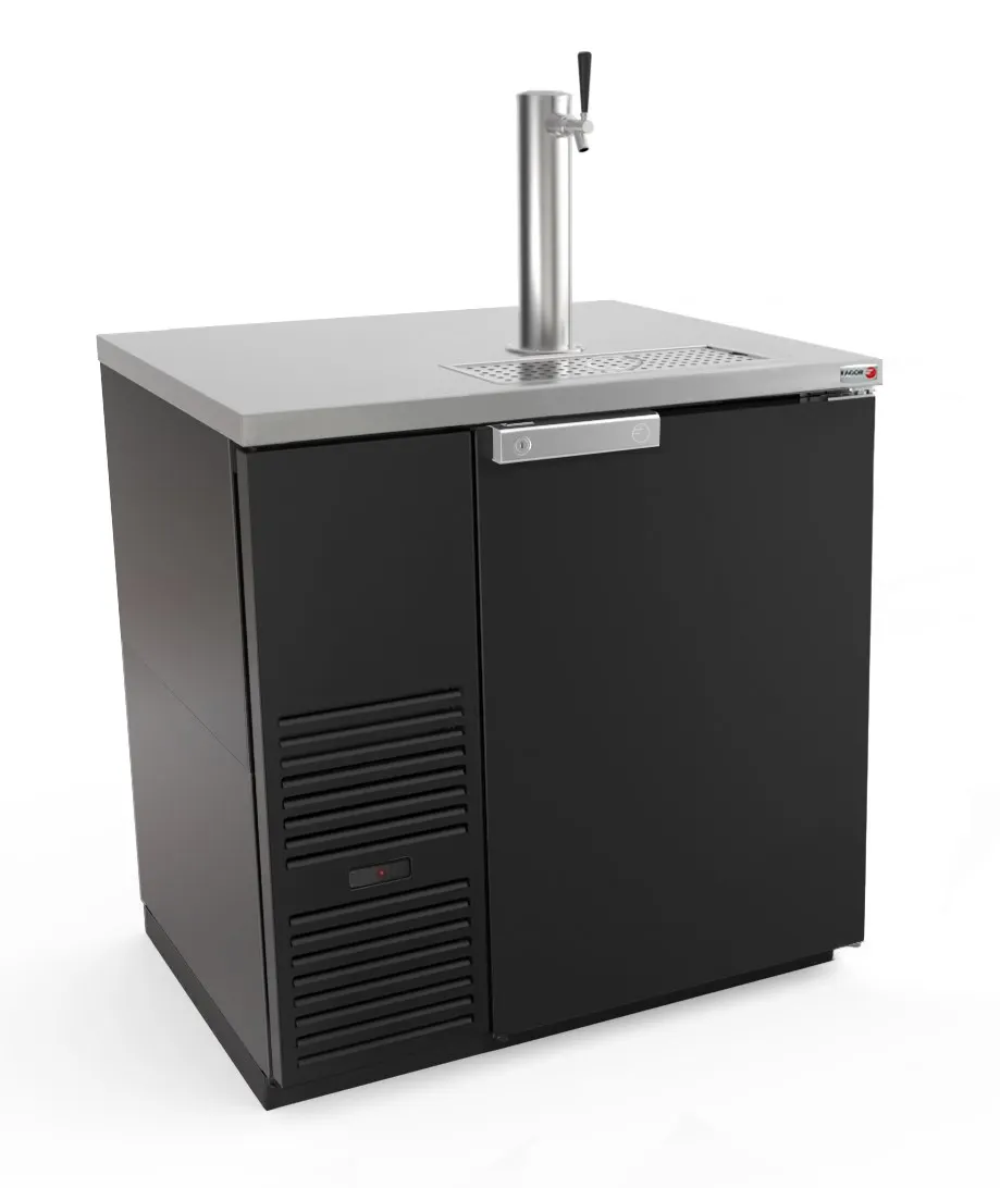Fagor FDD-36-N 36" Draft Beer Cooler, Black, 2‑Keg 14.8 cu ft, 2‑Tap Tower, Interior, Castors