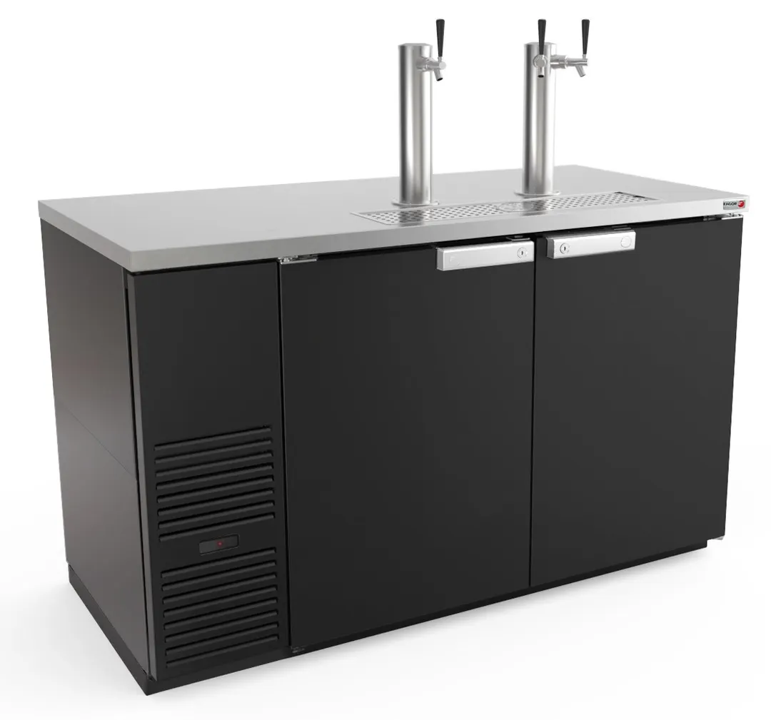 Fagor FDD-59-N 59\" Draft Beer Cooler, Black, 3‑Keg 48‑59\" Width, Stainless 2‑Column 3‑Tap, Compressor