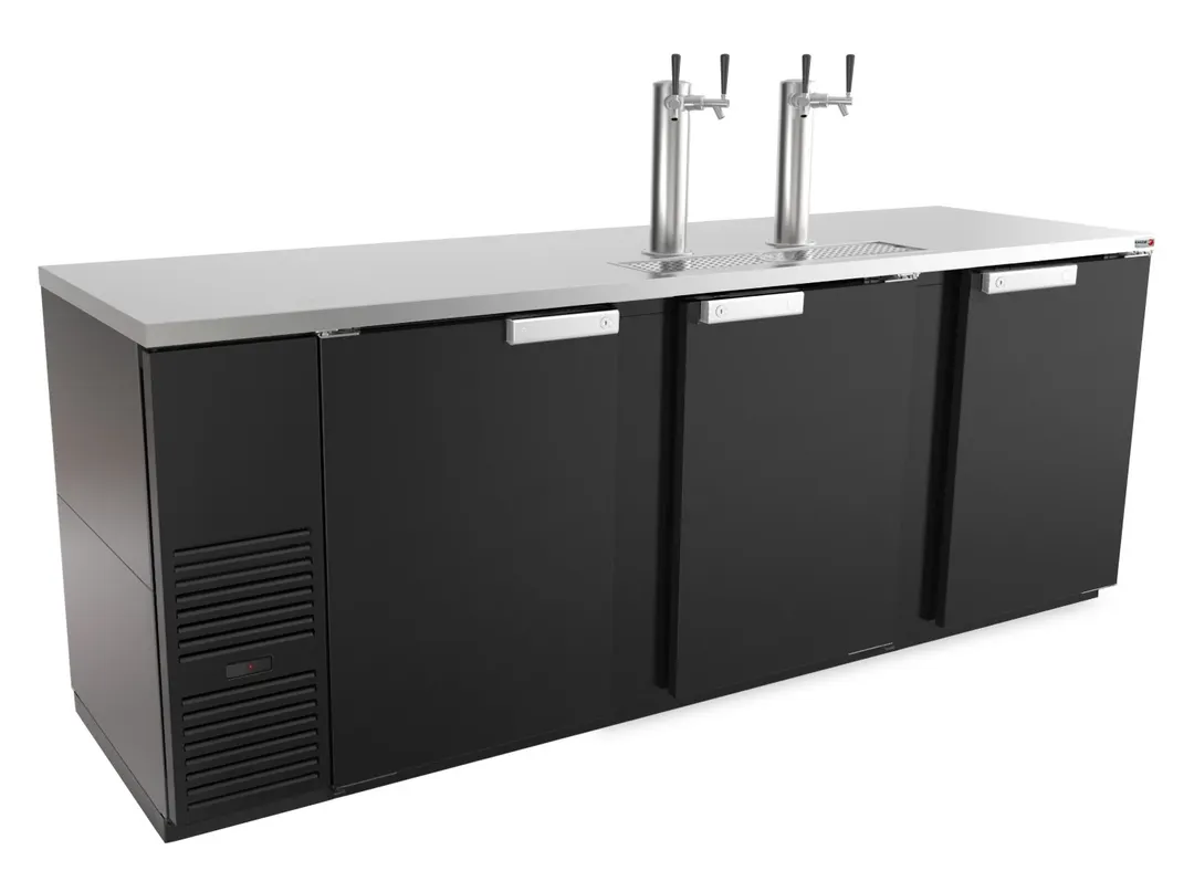 Fagor FDD-95-N Beer Cooler,5‑Keg,Black,73"W,Side‑MountComp,2‑Col4‑Tap,35 cu ft,18 gaSSTop/Int,1/3 hp