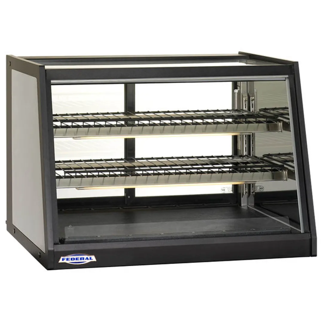 Federal Industries EH4828 47" 2-Glass Door Food Display, LED Shelves, Deck, Black Trim, Glass Front