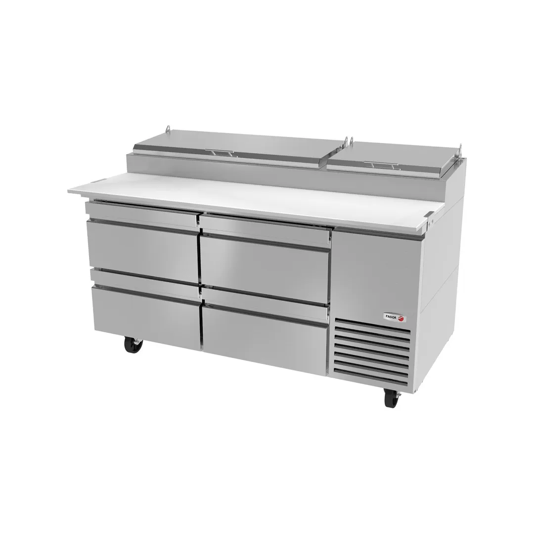 Fagor FPT-67-D4 67" 2-Section Refrigerated Pizza Prep Table w/ 4 Drawers, (9) 1/3 Size Pans