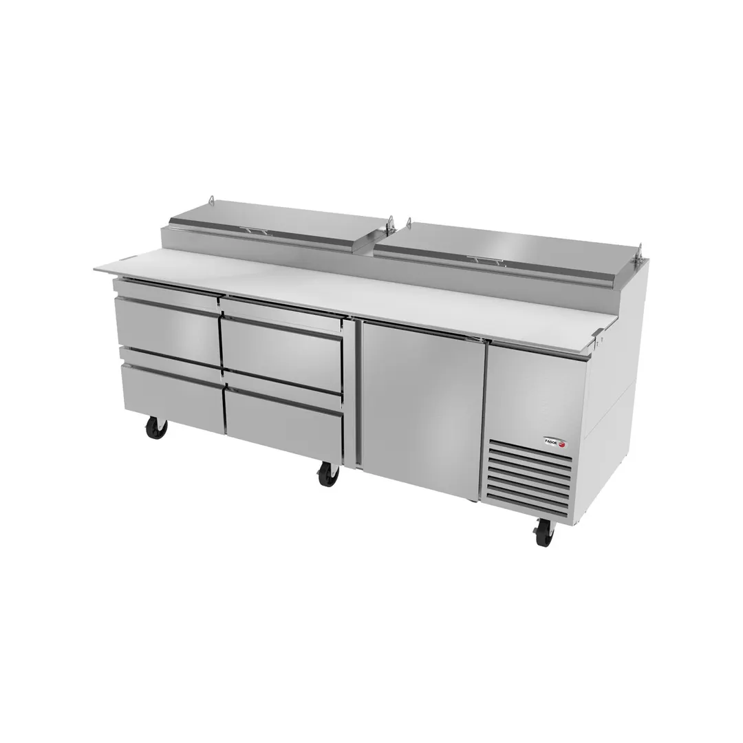 Fagor FPT-93-D4 93" 3-Section Refrigerated Pizza Prep Table w/ 1 Door & 4 Drawers