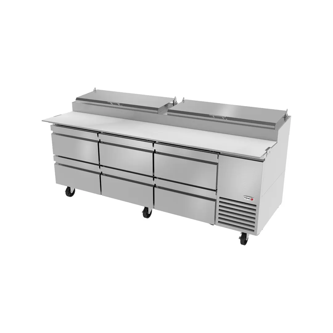Fagor FPT-93-D6 93" 3-Section Refrigerated Pizza Prep Table w/ 6 Drawers, (12) 1/3 Size Pans