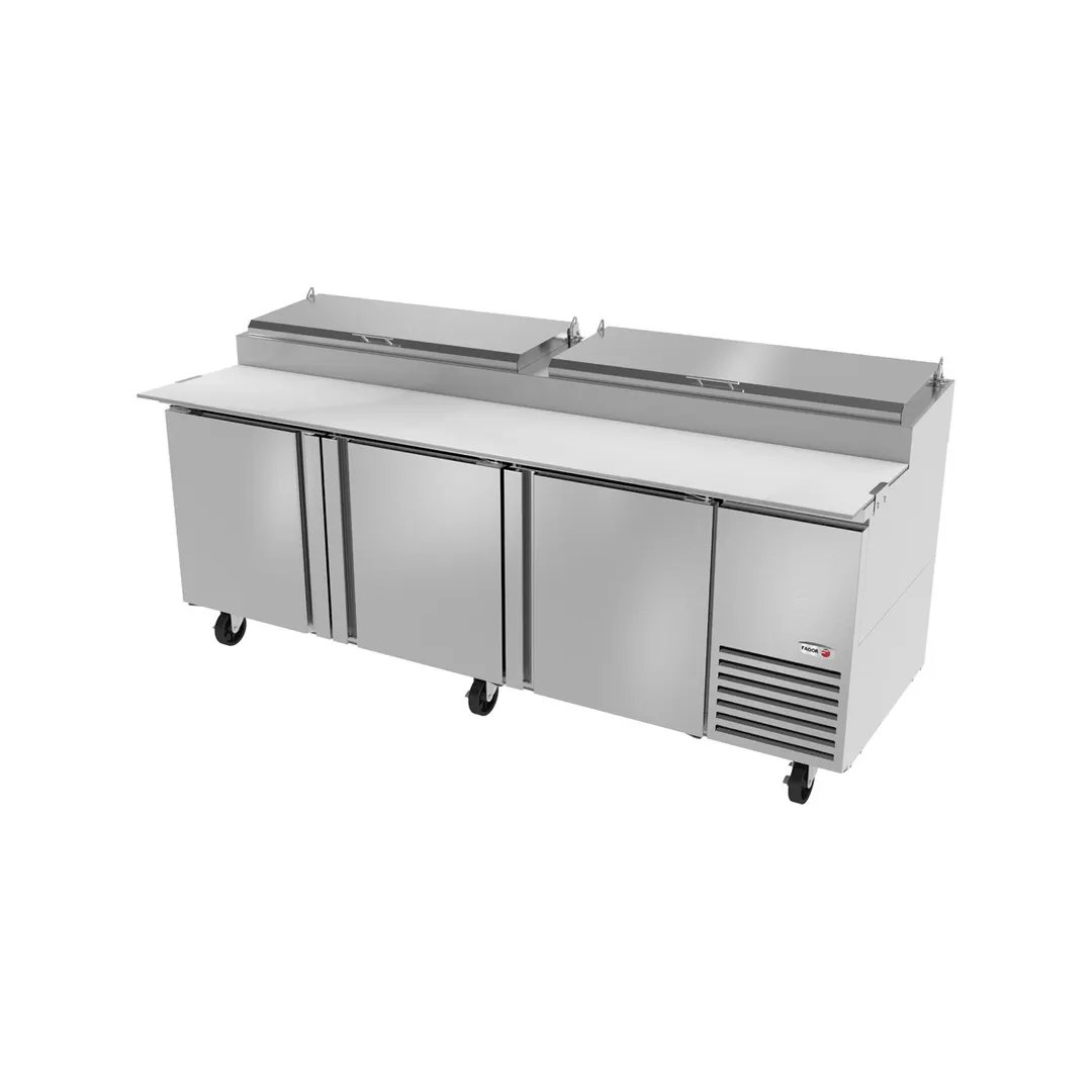 Fagor FPT-93 93" 3-Section Refrigerated Pizza Prep Table w/ 3 Doors, (12) 1/3 Size Pans