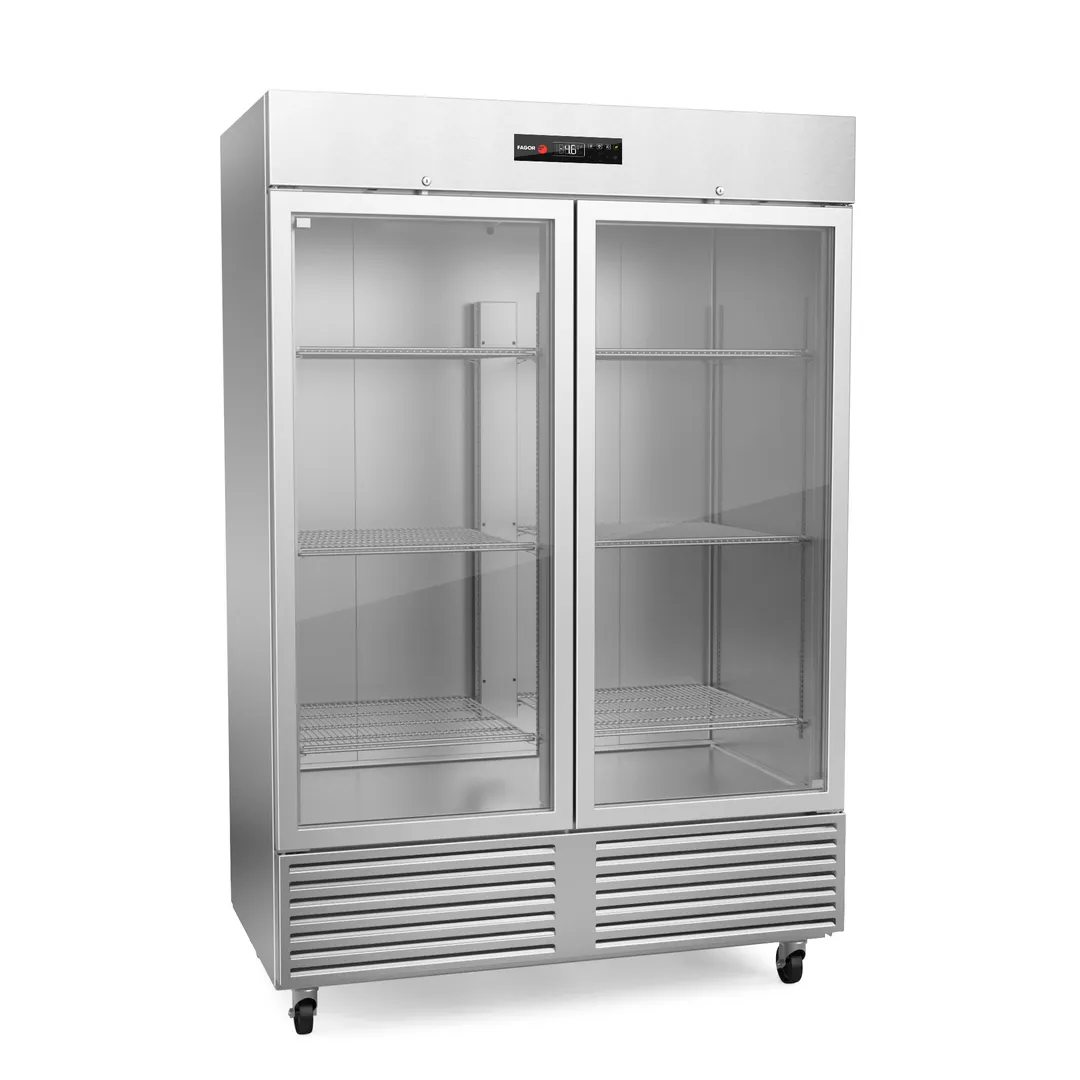 Fagor Refrigeration QVR-2G-N Reach-In Refrigerator w/ 2 Glass Doors, Bottom Mount, Stainless Steel, 52 cu. ft.