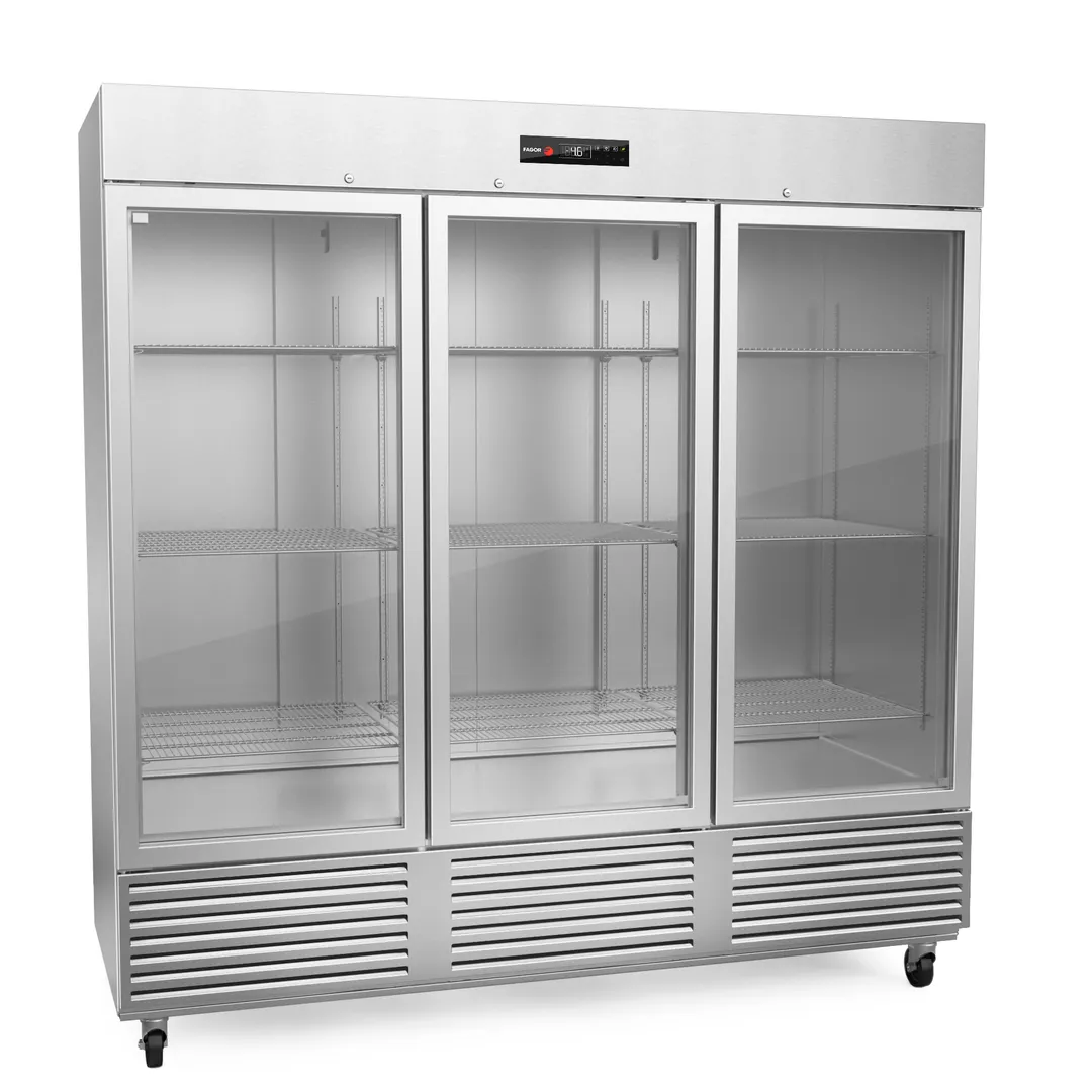Fagor Refrigeration QVR-3G-N Reach-In Refrigerator w/ 3 Glass Doors, Bottom Mount, Stainless Steel, 76 cu. ft.