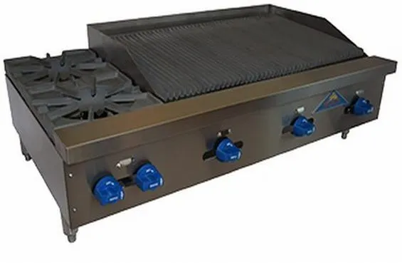 Comstock-Castle FHP48-3LB 48" Countertop Gas Lava Rock Charbroiler / Hotplate Combo, 153.000 BTU