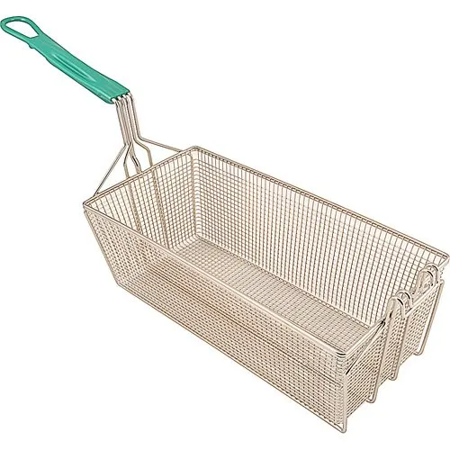 FMP 225-1100 Nickel-Plated Steel Fryer Basket w/ Double Front Hook, Teal Vinyl-Coated Handle