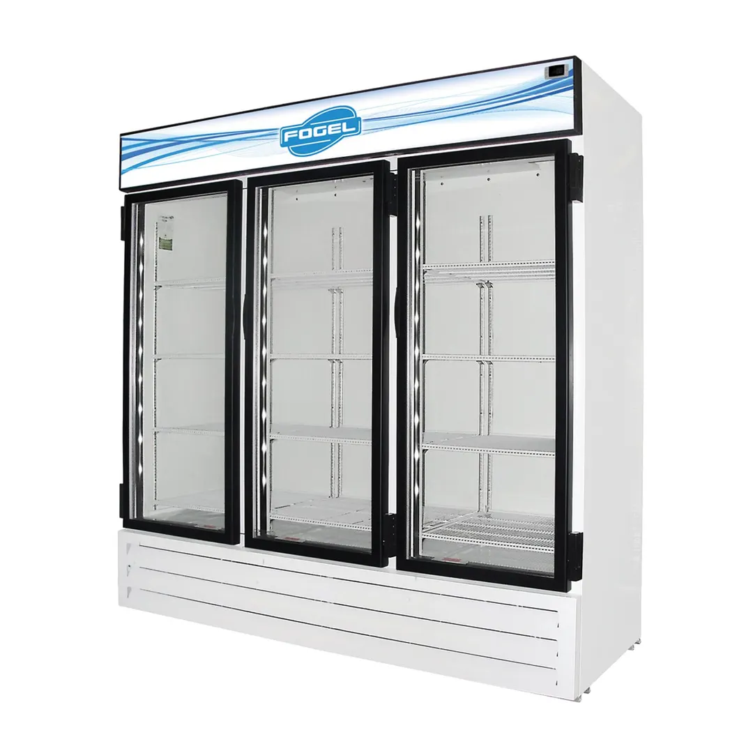 Fogel USA CR-65-HC 78" Three Swing Glass Door Merchandiser Refrigerator in White, 65 cu. ft.