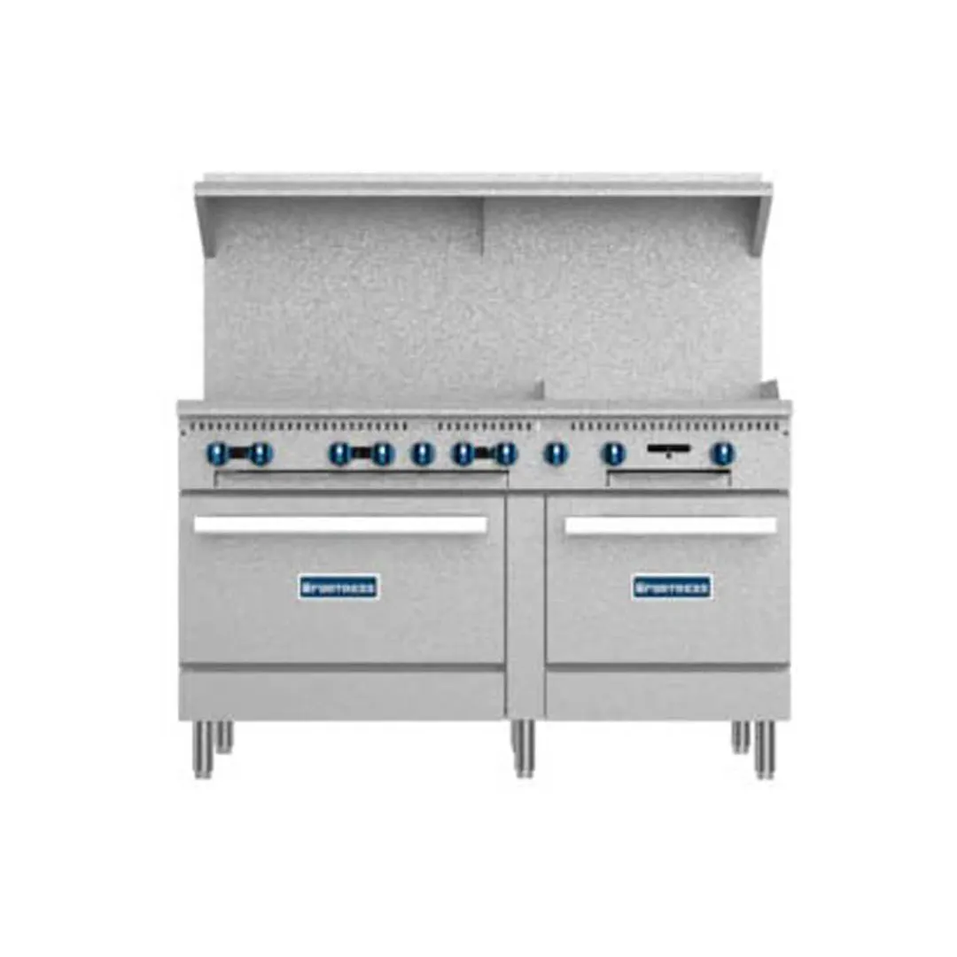 Fortress FGR6B24G 60" Gas Restaurant Range w/ (6) Open Burners, 24" Griddle, (2) Ovens, 275.000 BTU
