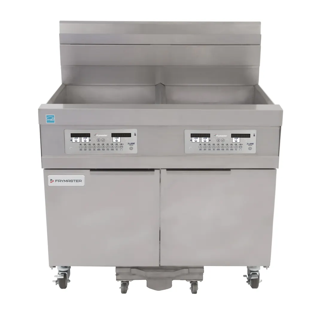 Frymaster 21814GF Multiple Battery Gas Fryer w/ (2) 63 lbs Frypots, Built-In Filtration, 6 Twin Baskets