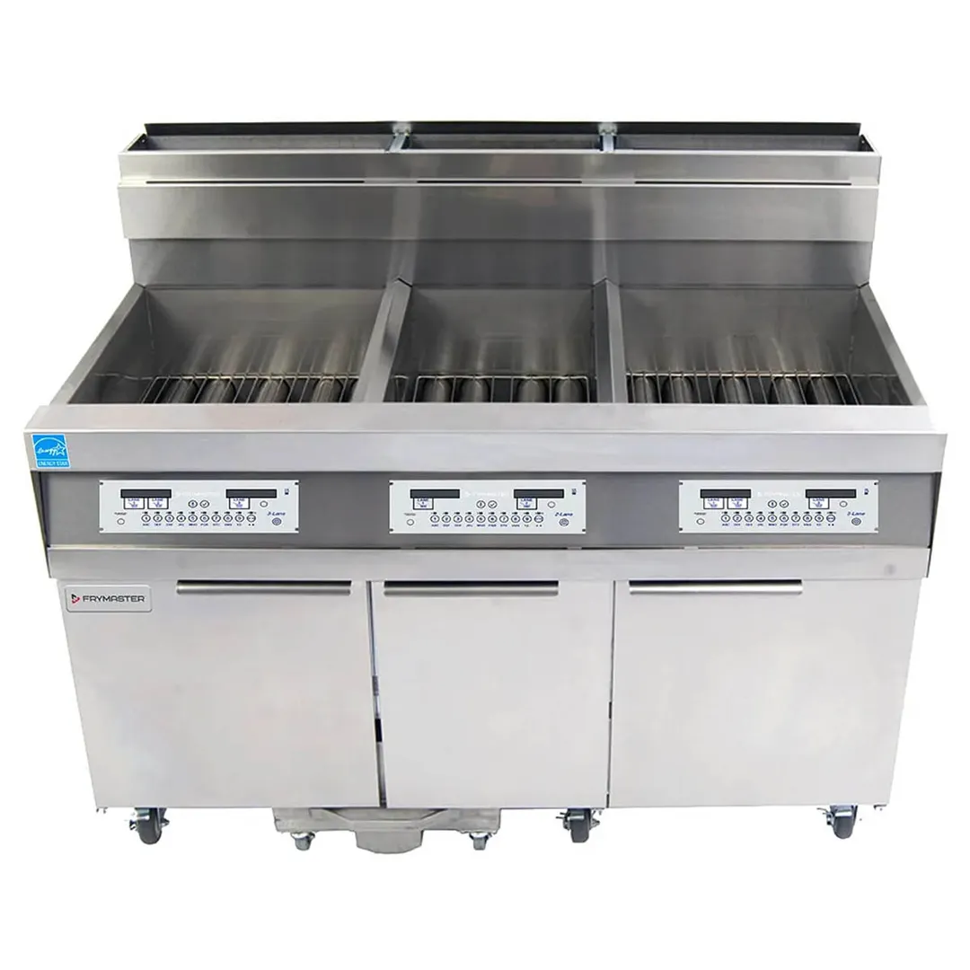 Frymaster 31814GF Multiple Battery Gas Fryer w/ (3) 63 lbs Frypots, Built-In Filtration, 9 Twin Baskets