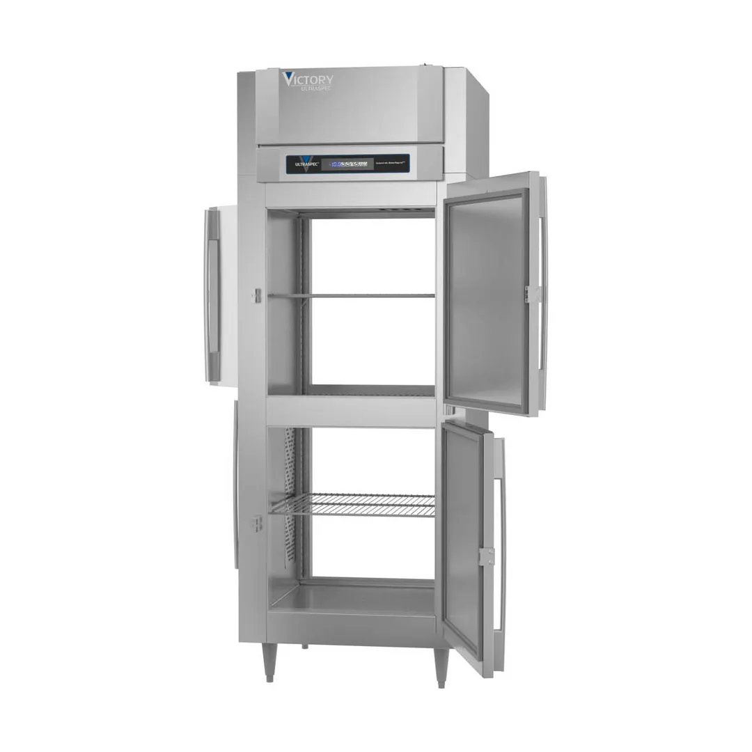 Victory FS-1D-S1-EW-PT-HD-HC 31" 1-Section Pass-Thru Freezer, 4 Half Solid Doors, 26 cu. ft., Stainless Steel, Top Mounted