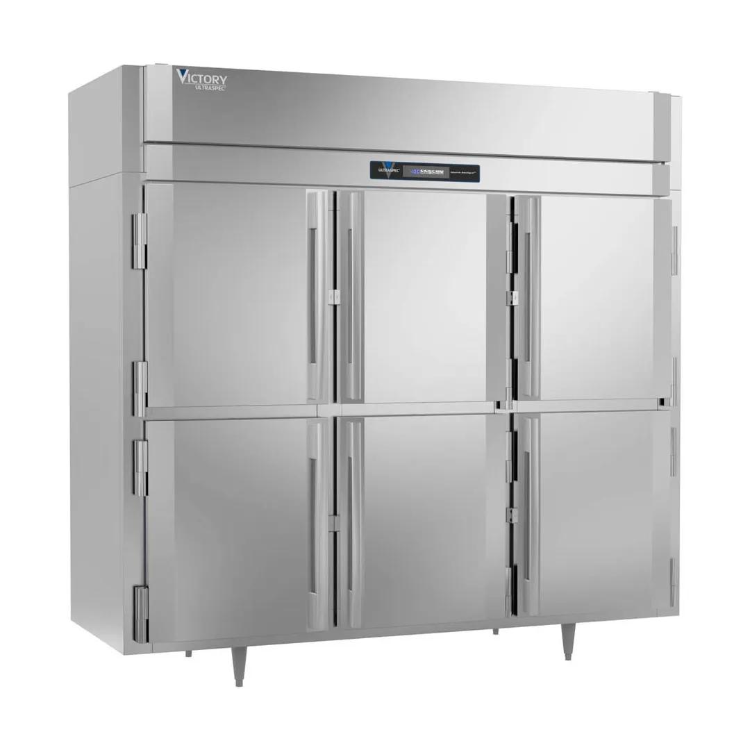 Victory FS-3D-S1-EW-HD-HC 85.5" 3-Section Reach-In Freezer, 6 Half Solid Doors, Top Mounted, 74 cu. ft., Stainless Steel