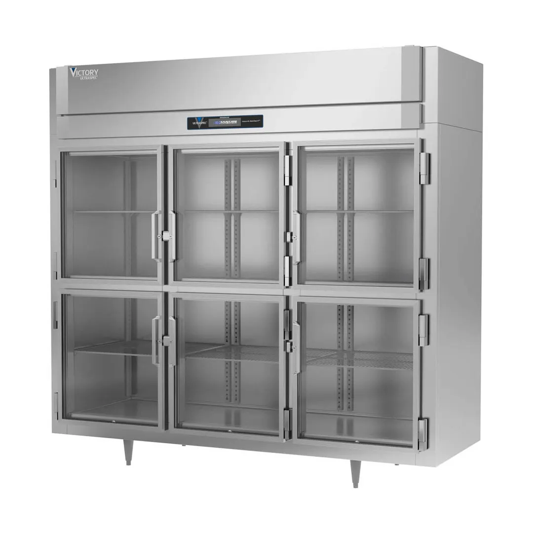 Victory FS-3D-S1-EW-HG-HC 85.5" 3-Section Reach-In Freezer, 6 Half Glass Doors, Top Mounted, 74 cu. ft., Stainless Steel