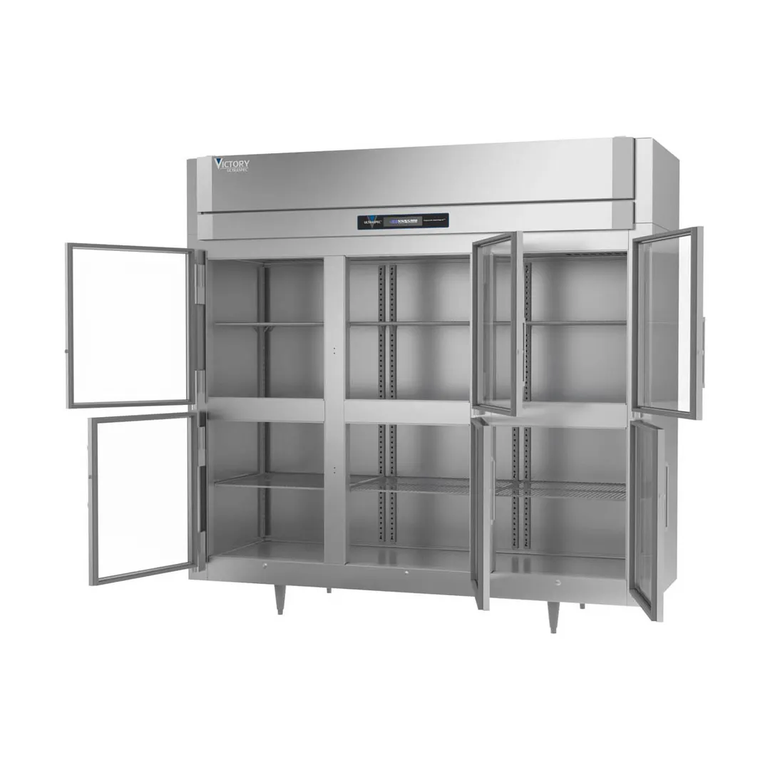 Victory FS-3D-S1-EW-HG-HC 85.5" 3-Section Reach-In Freezer, 6 Half Glass Doors, Top Mounted, 74 cu. ft., Stainless Steel