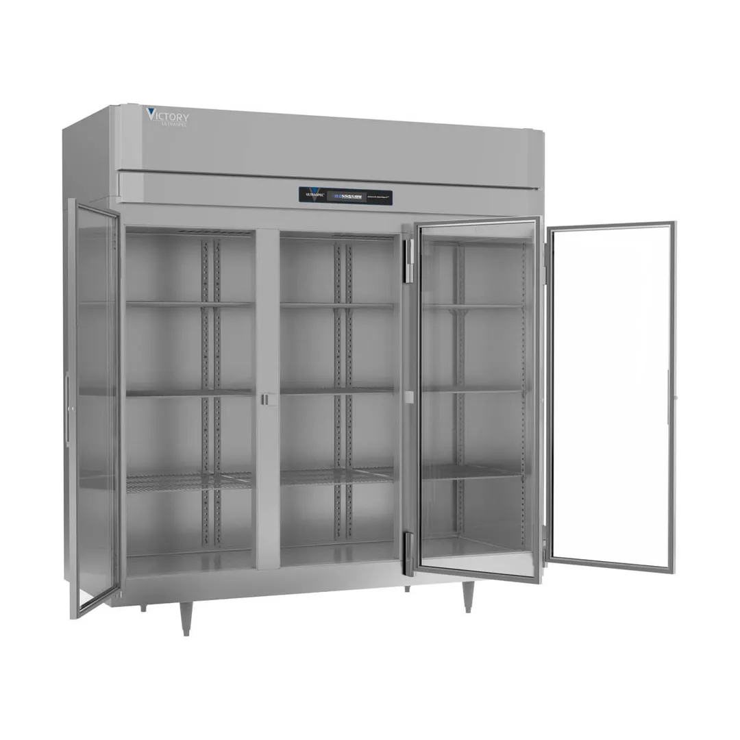 Victory FS-3D-S1-G-HC 77.75" 3-Glass Door Reach-In Freezer, Top Mounted, 68 cu. ft., Stainless Steel