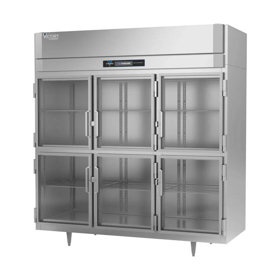 Victory FS-3D-S1-HG-HC 77.75" 3-Section Reach-In Freezer, 6 Half Glass Doors, Top Mounted, 68 cu. ft., Stainless Steel