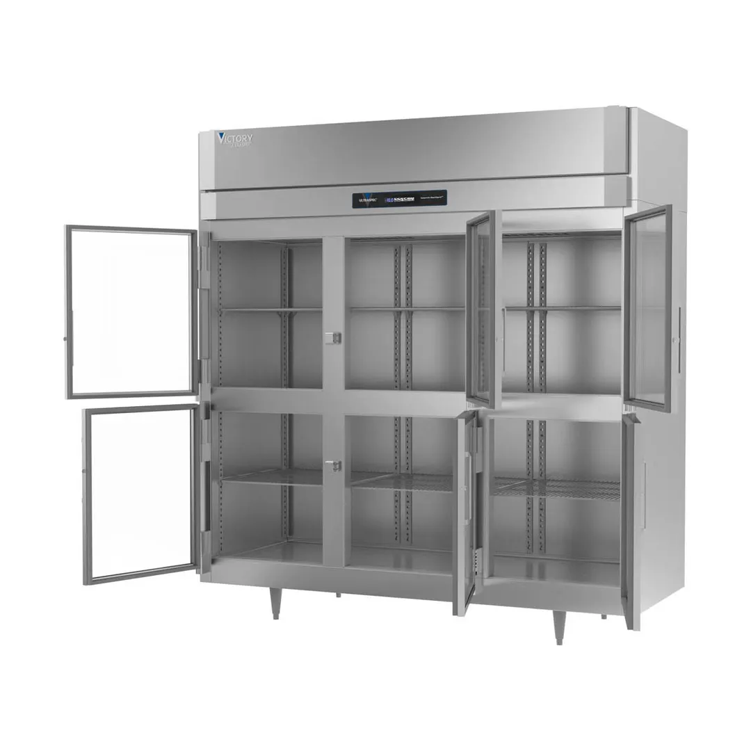 Victory FS-3D-S1-HG-HC 77.75" 3-Section Reach-In Freezer, 6 Half Glass Doors, Top Mounted, 68 cu. ft., Stainless Steel