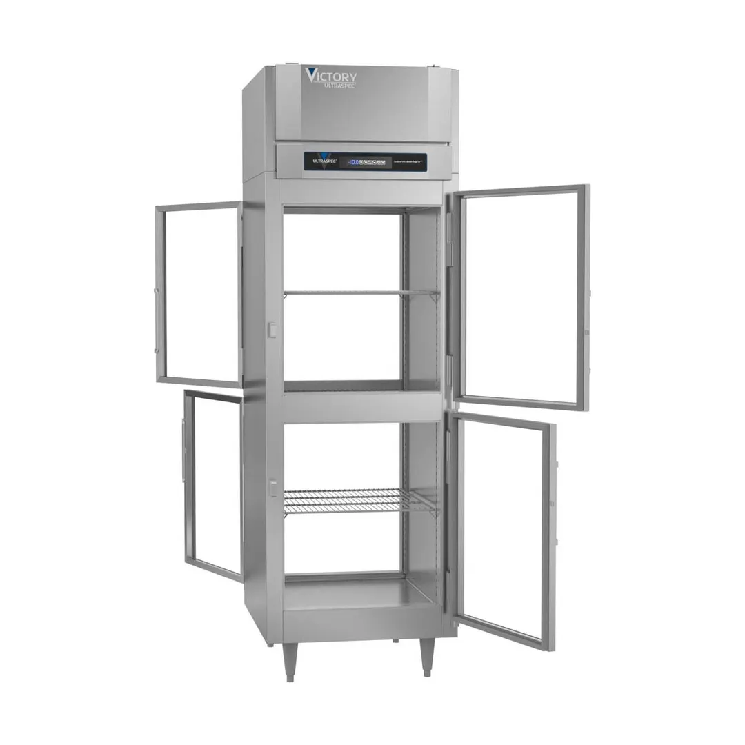 Victory FSA-1D-S1-PT-HG-HC 27" 4-Half Glass Door Pass-Thru Freezer, Top Mounted, 23 cu. ft., Stainless Steel Exterior, Aluminum Interior