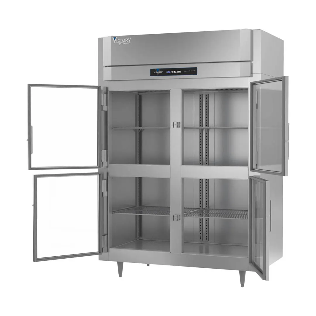 Victory FSA-2D-S1-EW-HG-HC 58.38" 4-Half Glass Door 2-Section Reach-In Freezer, Top Mounted, 49 cu. ft., Stainless Steel