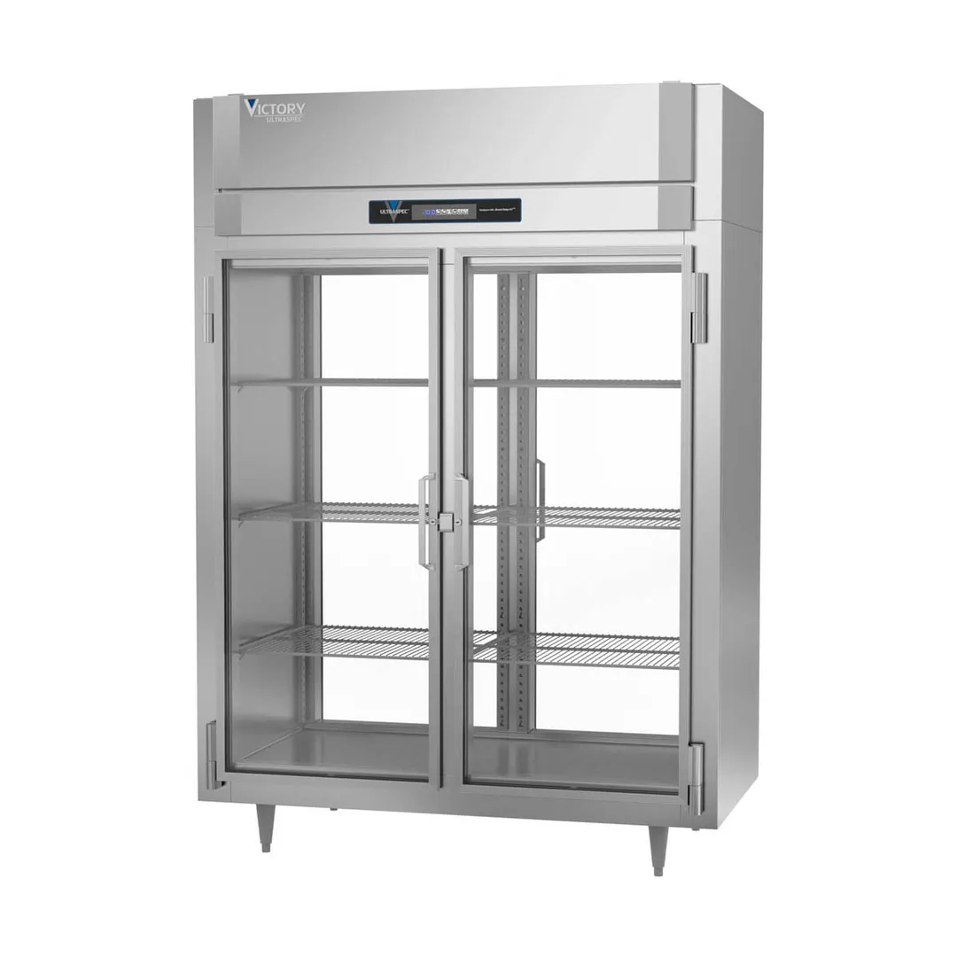 Victory FSA-2D-S1-EW-PT-G-HC 58" 4-Glass Door Pass-Thru Freezer, 2-Section, Top Mounted, 53 cu. ft., Stainless Steel Exterior, Aluminum Interior