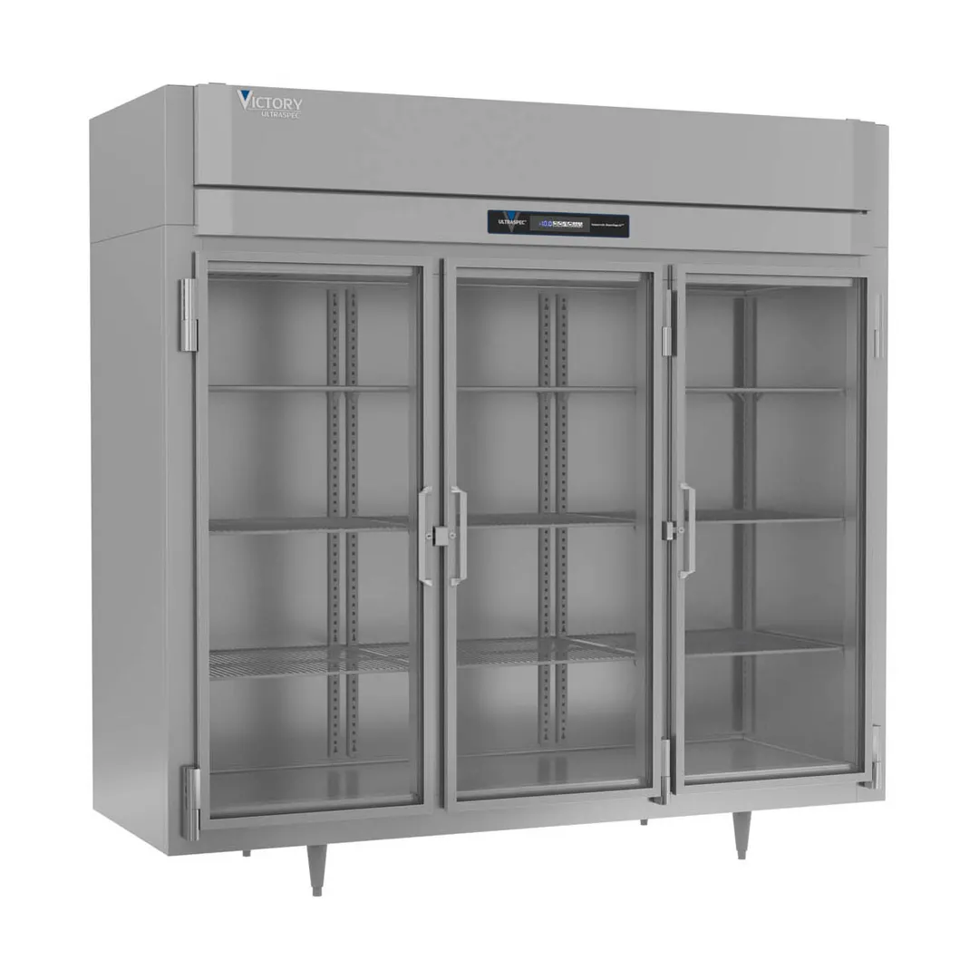 Victory FSA-3D-S1-EW-G-HC 85.5" 3-Section Reach-In Freezer w/ 3 Glass Doors, Top Mounted, 74 cu. ft., Stainless Steel