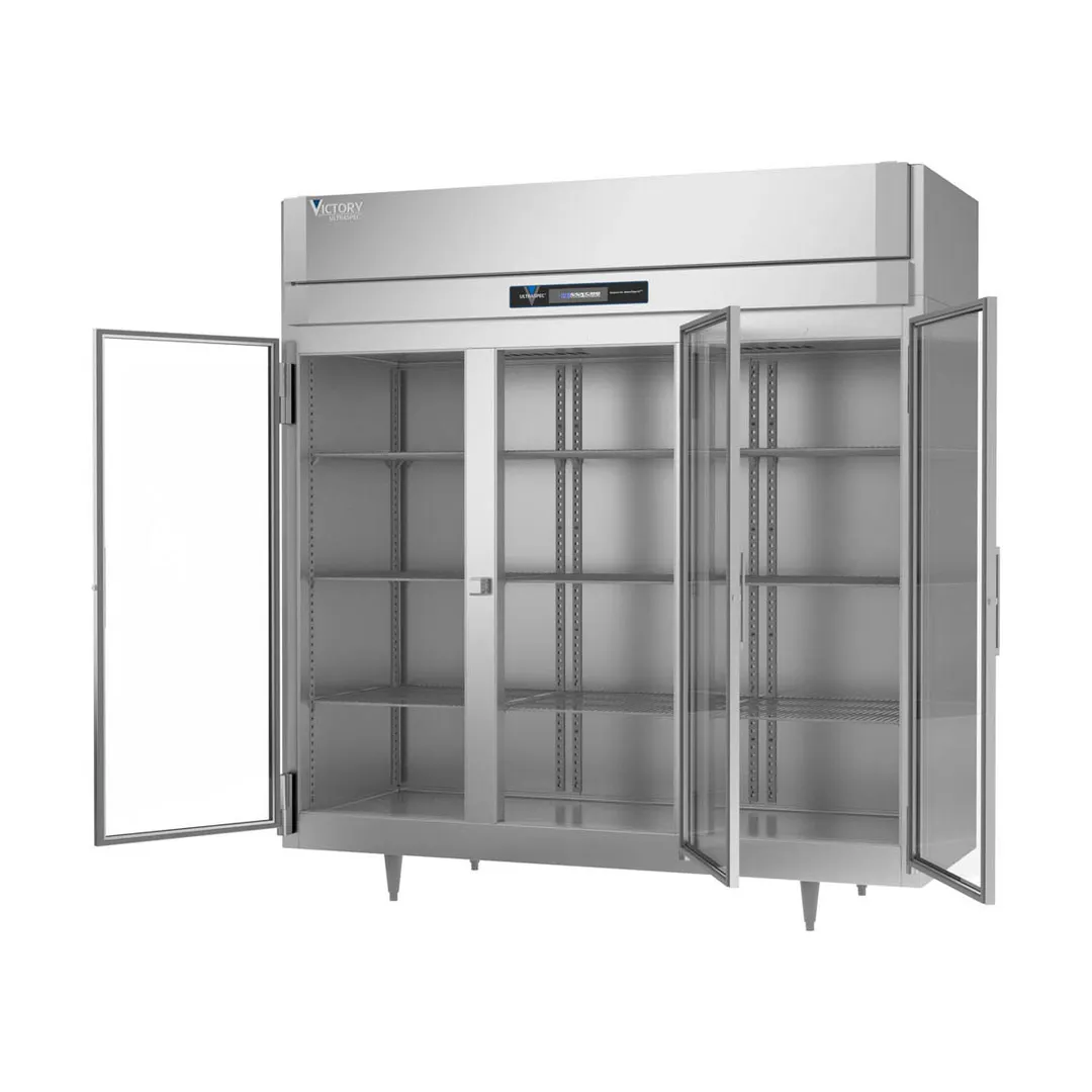 Victory FSA-3D-S1-G-HC 77.75" 3-Glass Door Reach-In Freezer, Top Mounted, 68 cu. ft., Stainless Steel Exterior, Aluminum Interior