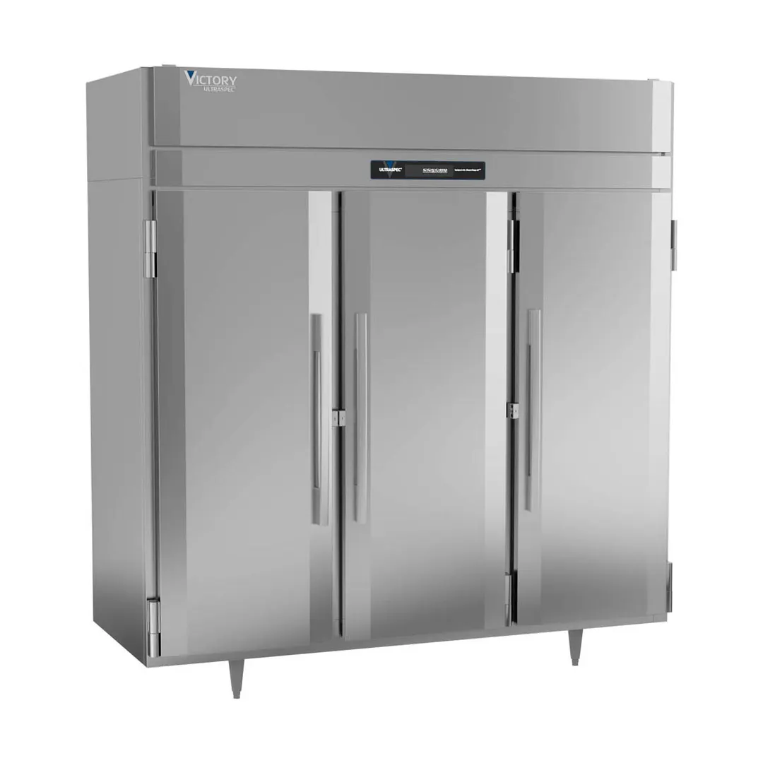 Victory FSA-3D-S1-HC 77.75" 3-Solid Door Reach-In Freezer, Top Mounted, 68 cu. ft., Stainless Steel Exterior, Aluminum Interior