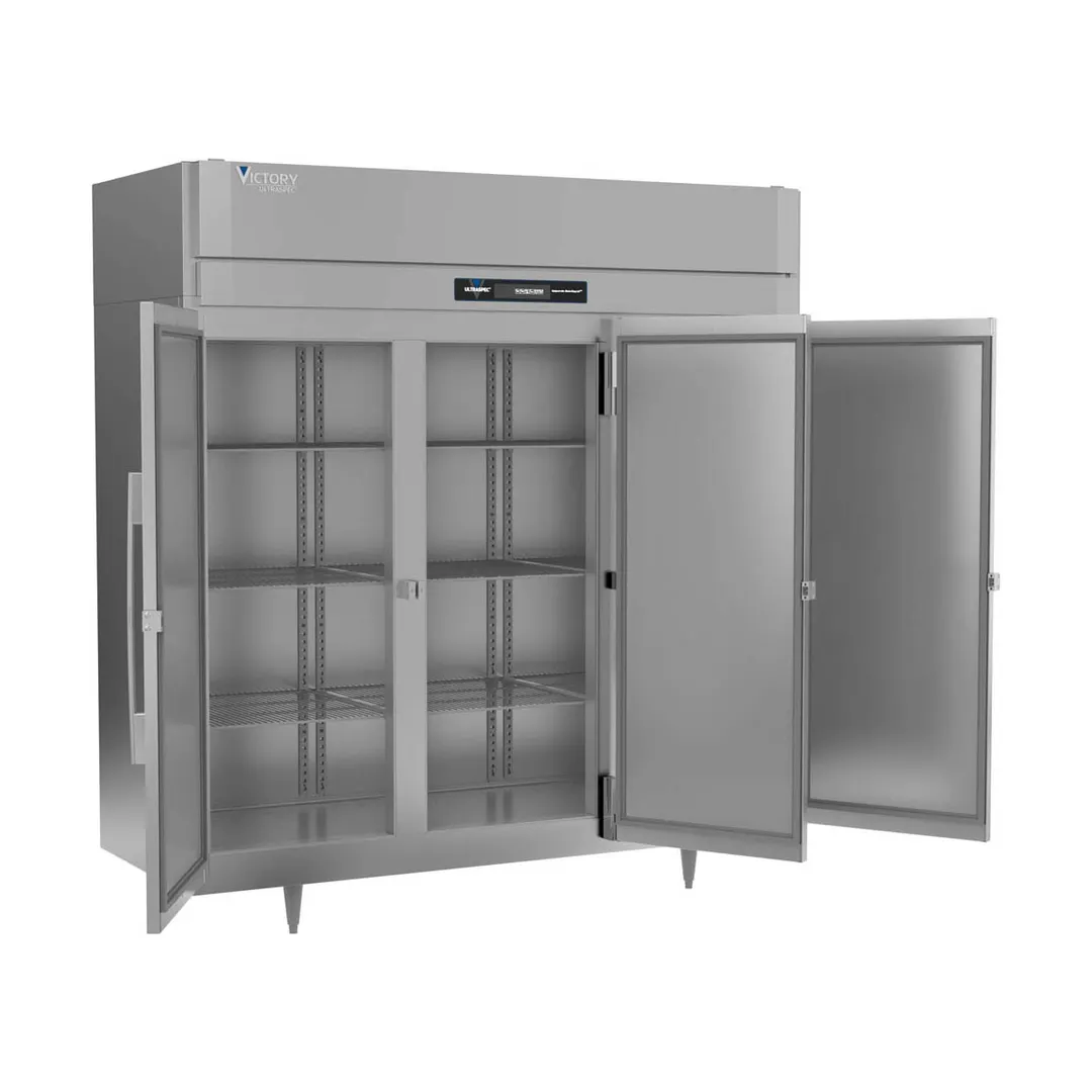Victory FSA-3D-S1-HC 77.75" 3-Solid Door Reach-In Freezer, Top Mounted, 68 cu. ft., Stainless Steel Exterior, Aluminum Interior