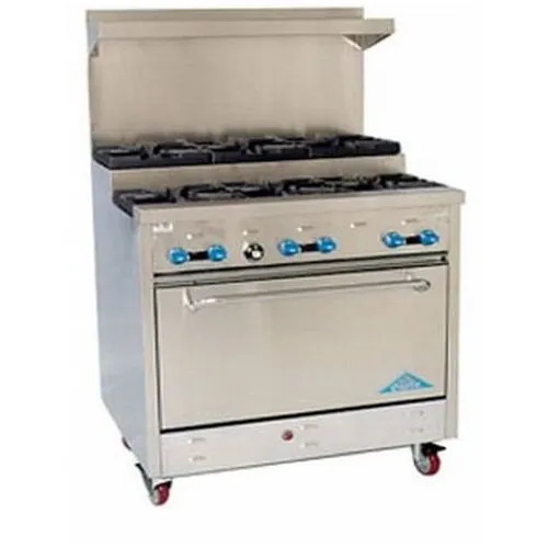 Comstock-Castle FSU3430 48" Gas Restaurant Range, (8) Open Burners w/ (4) Step-Up, (1) Standard Oven, (1) Cabinet Base, 222.000 BTU