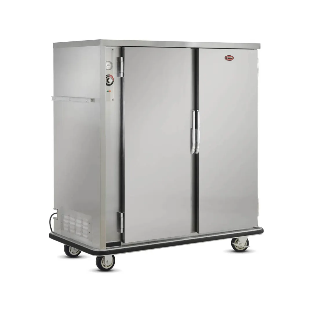 FWE A-120-2 55"-60" 2-Door Heated Cabinet, 120 Plate Capacity, Stainless, 3 Shelves, 6" Casters