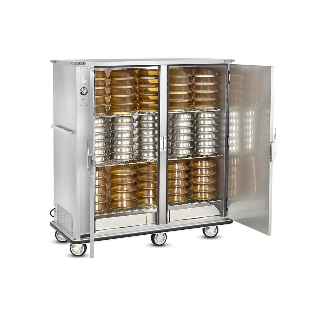 FWE A-180-2 2-Door Heated Cabinet, 180‑Plate, 67"‑72" Height, Stainless, Thermo Ctrl, 6" Casters