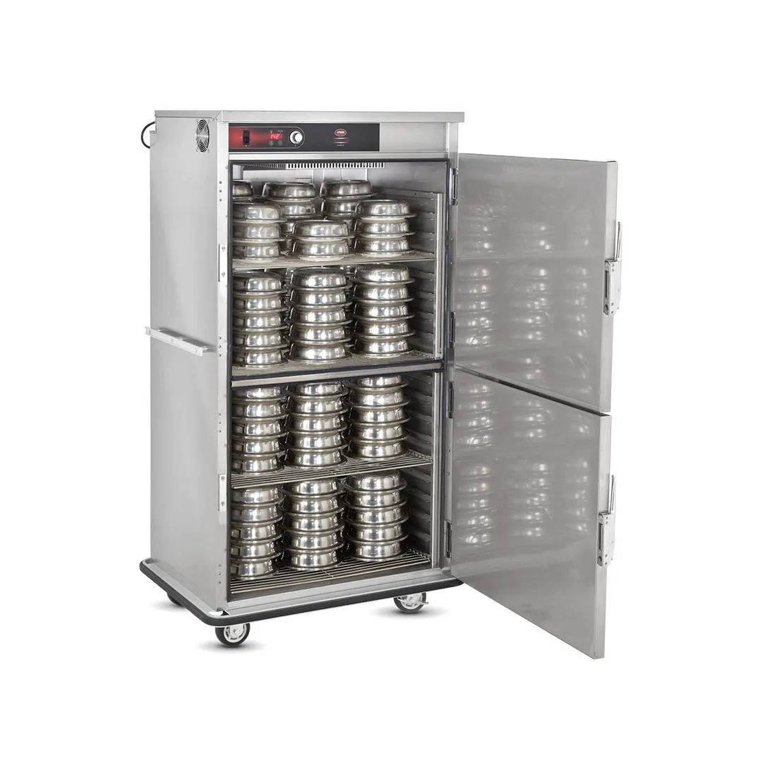 FWE BT-96120 96‑120 Plate Heated Banquet Cabinet, 2‑Door Steel, 73‑78” Height, Casters, 90‑190°F