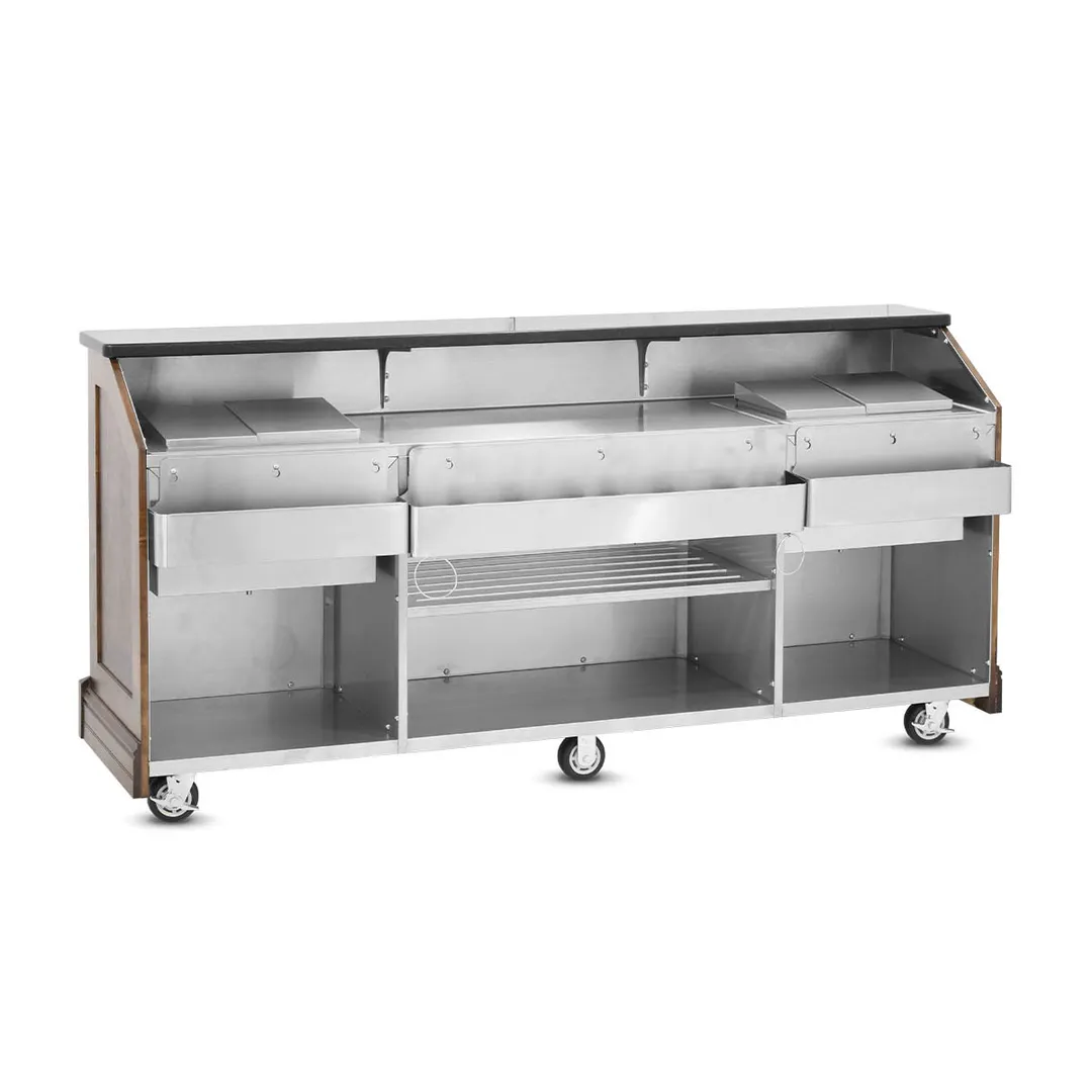 FWE ES-CB-8-BW Executive Series (2) 60 lb. Ice Bins Removable Speed Rack-95" Portable Bar-Maple Wood Front-Sides