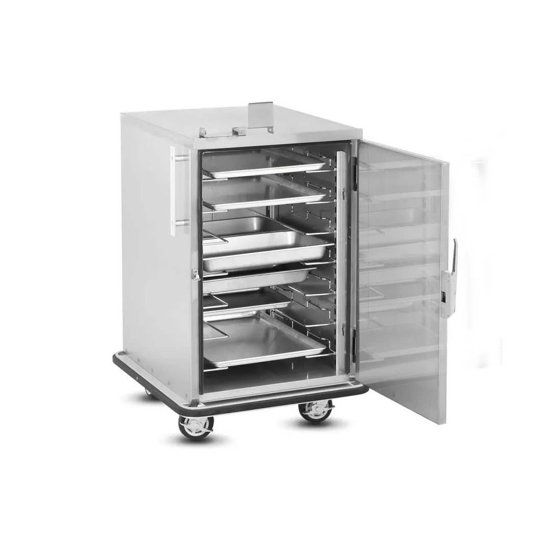 FWE ETC-UA-7INS 7 Pan Mobile Stainless Steel 1/2 Height Bun / Food Pan Enclosed Transport w/ 4-1/2" Bottom Load Slides