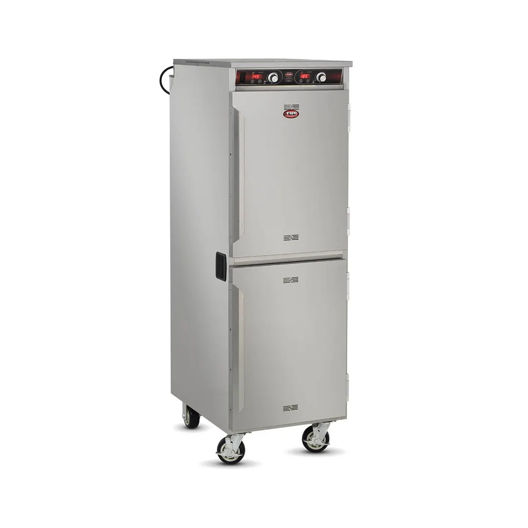 FWE HLC-1826-8-8 2-Compartment Heated Holding Cabinet, 32x14"x18" Pan Capacity, Stainless Steel, Dutch Door, Mobile