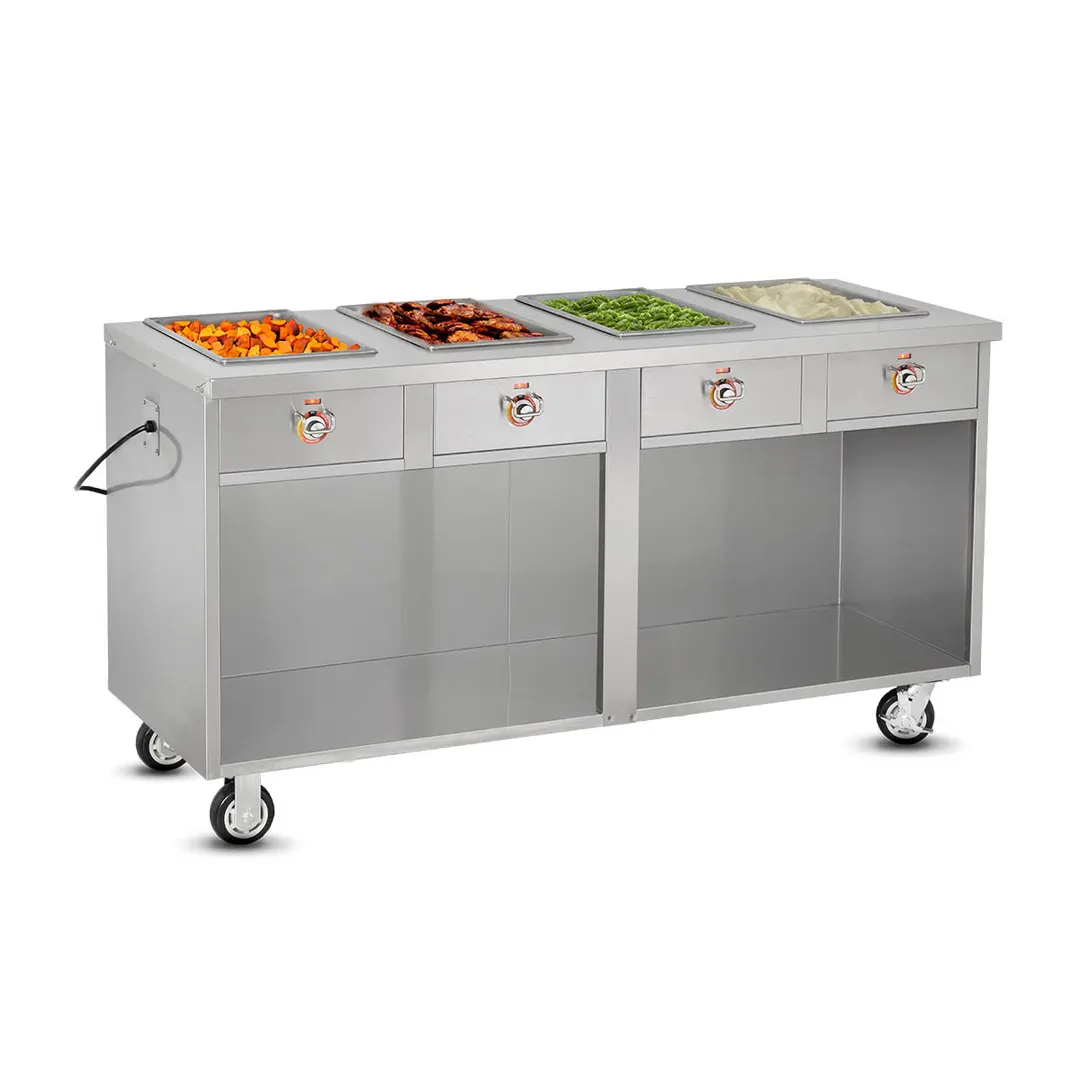 FWE HLC-4W6-1-DRN 68" Handy Line Serving Cabinet, (4) Wells