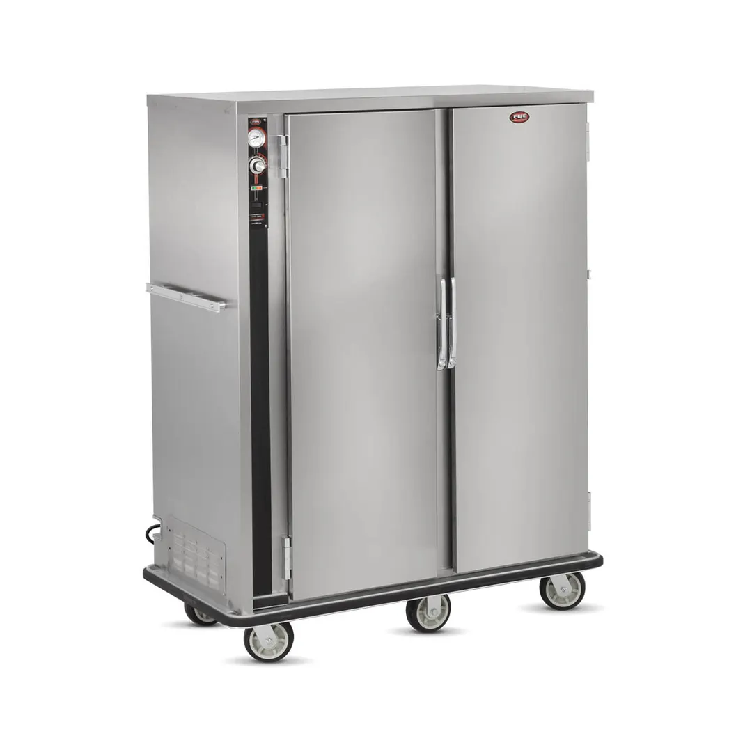 FWE P-144-2 Heated Banquet – 2‑Door Steel, 67”‑72” H, 144‑Plate, Thermo‑Humid, 3 Shelves, 6” Casters