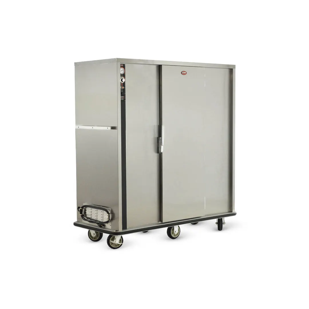 FWE P-180 1Sec 1Dr Heated Banquet Cabinet, 67"-72" H, 180 Plates, SS, 3 Wire Shelves, 6" Casters