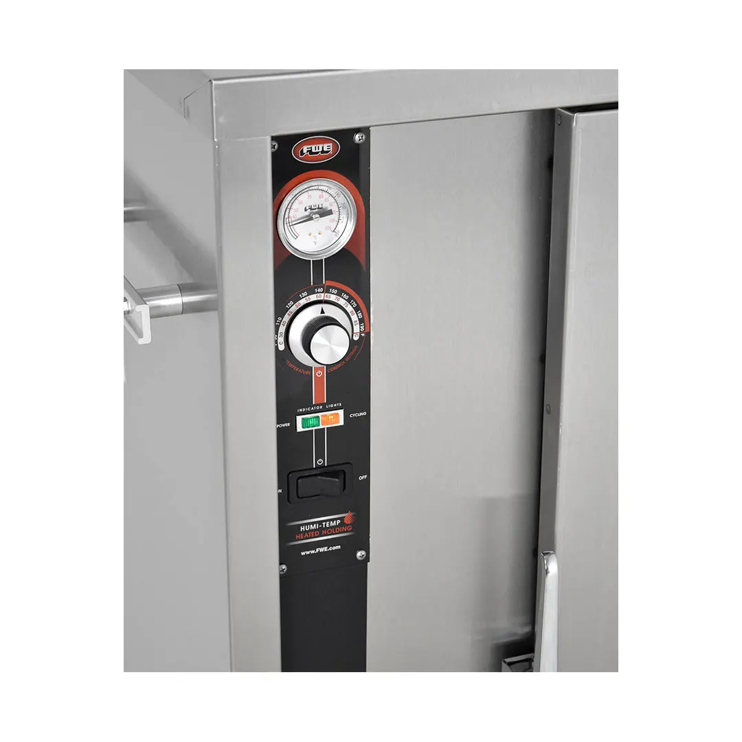 FWE P-72 1Sec 1-Door Banquet Cab 49"-54" H 72 Plate Capacity Stainless Electric Controls 6" Casters