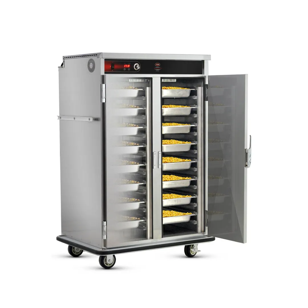 FWE PST-32 2-Section 2-Door Heated Holding Cabinet, 32 GN 1/1 Stainless Steel, Mobile, 55"-60"H