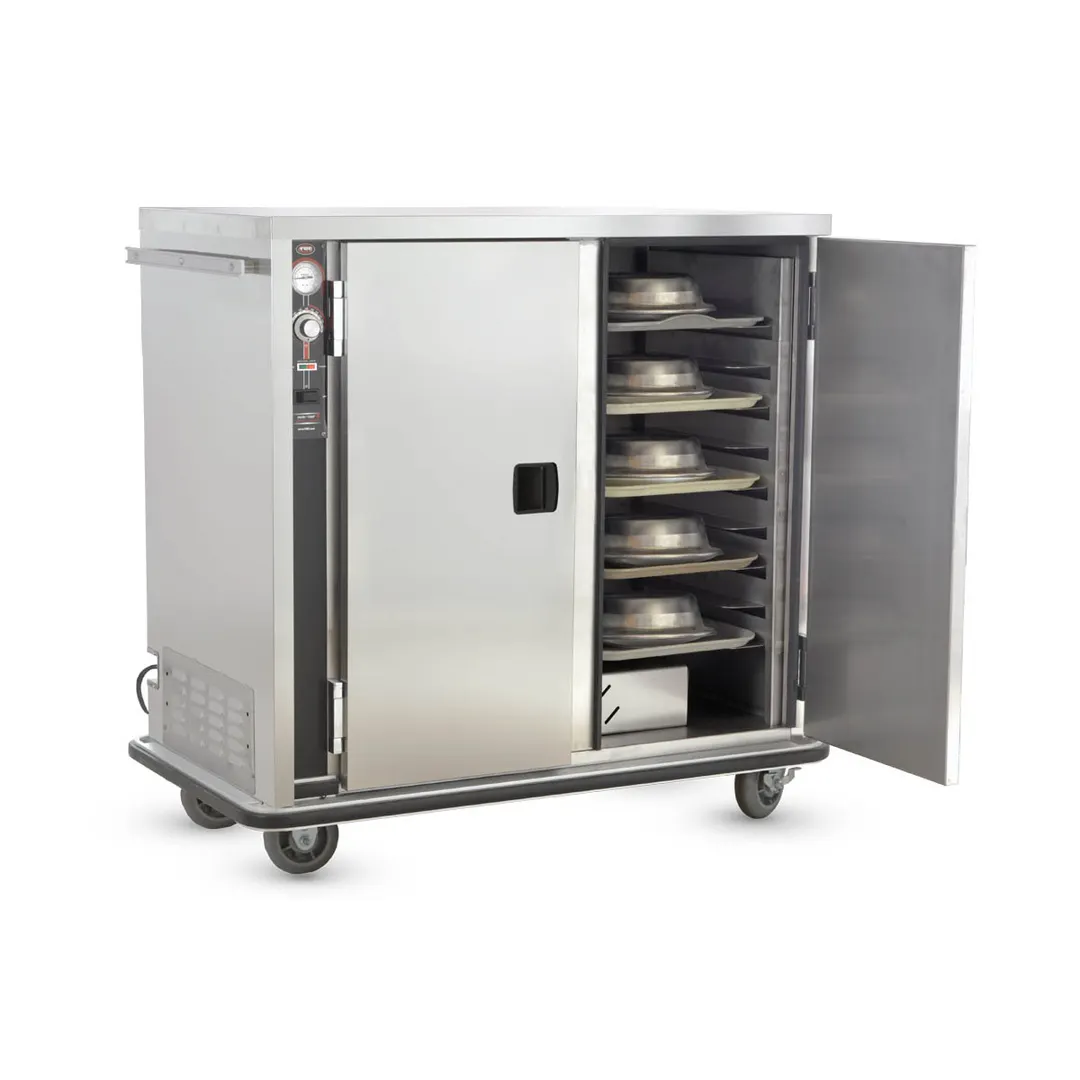 FWE TS-1418-20 Stainless Steel 20 Tray Heated Meal Delivery Cart w/ 2 Doors