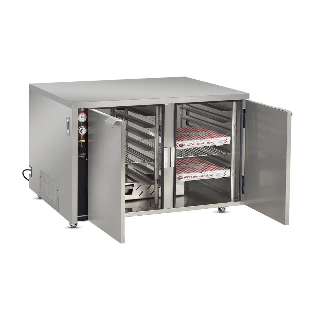 FWE TS-1633-28 2-Door Heated Pizza Cabinet, 28 16" Pans/18" Boxes, 14 18"×26" Trays, Stainless Steel