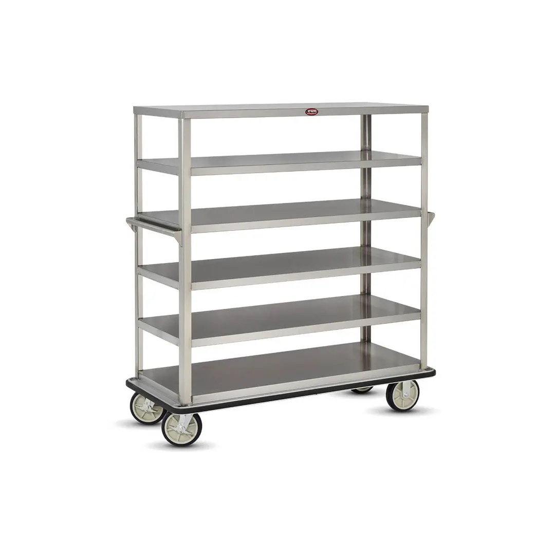 FWE UC-609 Aluminum Queen Mary Banquet Cart w/ 6 Shelves, 2 Push Handles