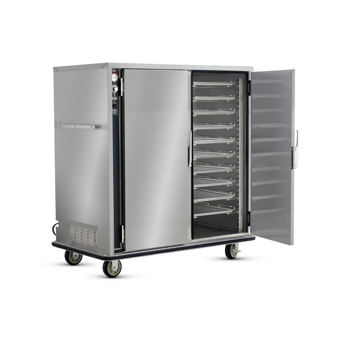 FWE UHS-20 Heated Holding Cabinet, 2-Section, 2-Door, Solid Doors, 20×18"x26" or 40×12"x20" Capacity, Stainless Steel, Mobile