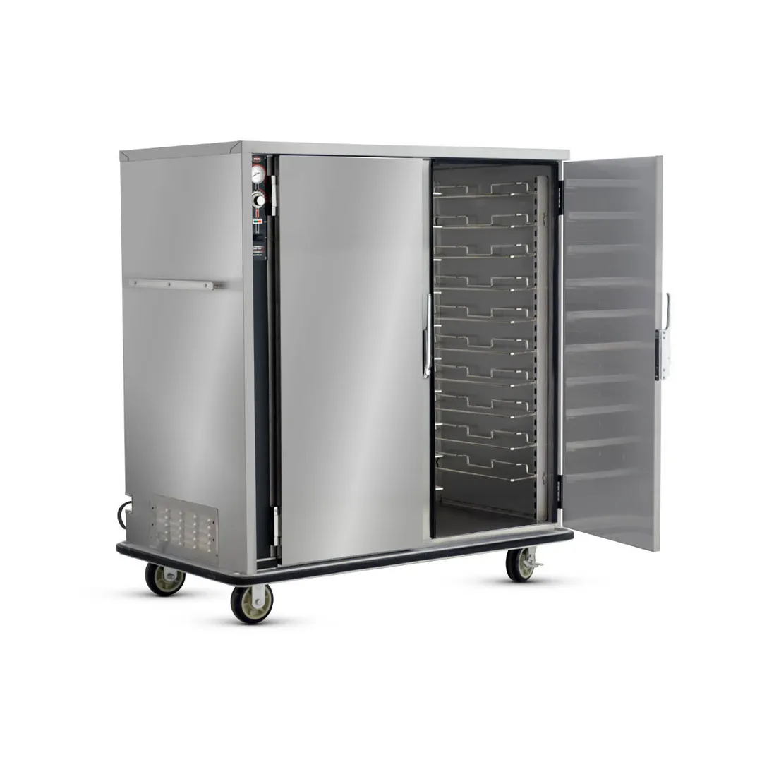 FWE UHS-20 Heated Holding Cabinet, 2-Section, 2-Door, Solid Doors, 20×18"x26" or 40×12"x20" Capacity, Stainless Steel, Mobile