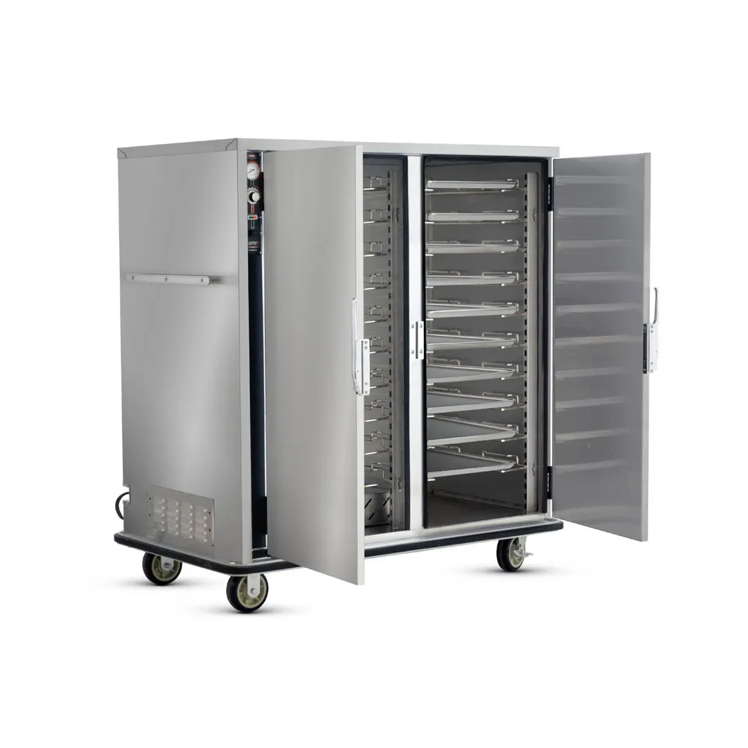 FWE UHS-20 Heated Holding Cabinet, 2-Section, 2-Door, Solid Doors, 20×18"x26" or 40×12"x20" Capacity, Stainless Steel, Mobile