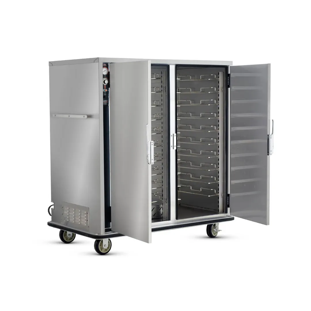 FWE UHS-20 Heated Holding Cabinet, 2-Section, 2-Door, Solid Doors, 20×18"x26" or 40×12"x20" Capacity, Stainless Steel, Mobile